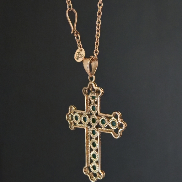 Nicky Butler Designer Signed Bronze Collection Green Chalcedony Cross Necklace main image 4